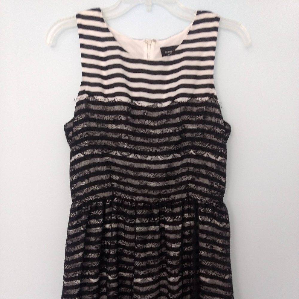 Black and White Striped Lacy Knee-Length Dress